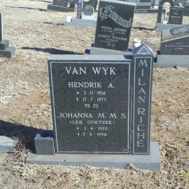 WYK Hendrik A., van 1916-1977 &amp; Johanna M.M.S. COETZEE 1920-1994