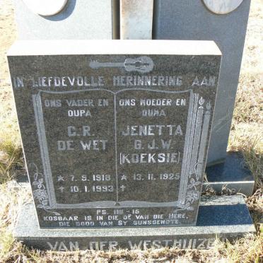 WESTHUIZEN C.R. De Wet, van der 1918-1993 &amp; Jenetta G.J.W. 1925-