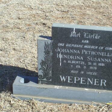 WEPENER Johanna Petronella Hendrina Susanna nee ALBERTZE 1891-1976