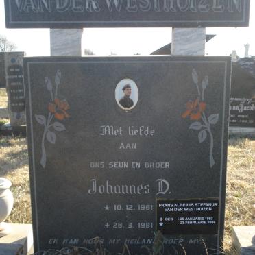 WESTHUIZEN Johannes D.,van der 1961-1981::VAN DER WESTHUIZEN Frans Alberts Stefanus 1963-2006