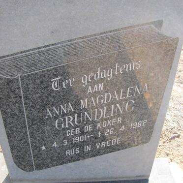 GRUNDLING Anna Magdalena nee DE KOKER 1901-1982