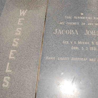 WESSELS Jacoba Johanna nee V.D. MERWE 1901-1951
