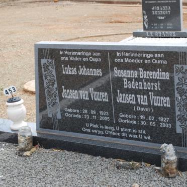 VUUREN Lukas Johannes, Jansen van 1923-2005 &amp; Susanna Barendina Badenhorst DAVEL 1927-2003