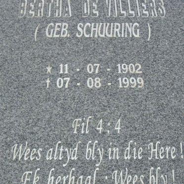VILLIERS Bertha, de nee SCHUURING 1902-1999