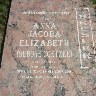 BRESLER Anna Jacoba Elizabeth nee COETZEE 1939-2010