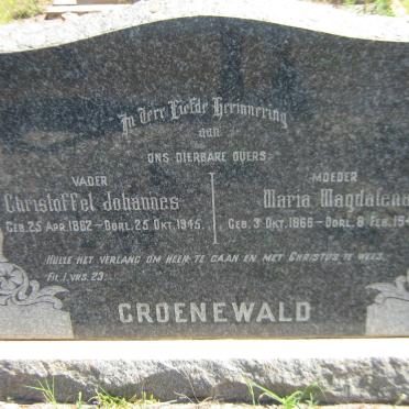 GROENEWALD Christoffel Johannes 1862-1945 &amp; Maria Magdalena 1866-1944