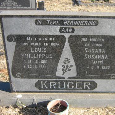 KRUGER Louis Phillippus 1910-1981 &amp; Susara Susanna JAPP 1920-