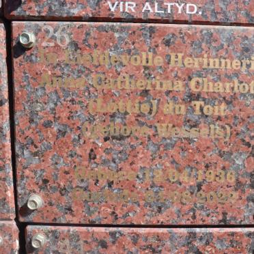 TOIT Anna Catherina Charlotta, du nee WESSELS 1936-2022