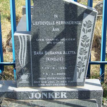 JONKER Sara Susanna Aletta nee OOSTHUIZEN 1926-2002
