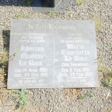 ROUX Johannes Nicolaas, le 1890-1960 &amp; Maria Charlotte SWANEPOEL 1895-1984