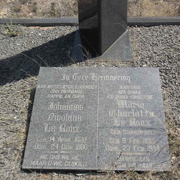 ROUX Johannes Nicolaas, le 1890-1960 &amp; Maria Charlotte SWANEPOEL 1895-1984