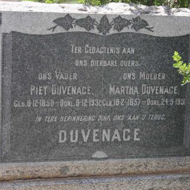 DUVENAGE Piet 1850-1932 &amp; Martha 1857-1931