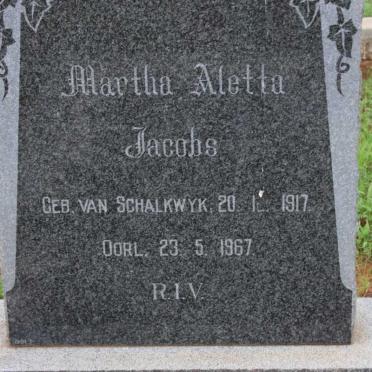 JACOBS Martha Aletta nee V. SCHALKWYK 1917-1967