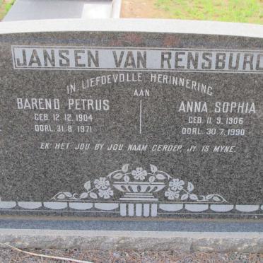 RENSBURG Barend Petrus, Jansen van 1904-1971 &amp; Anna Sophia  1906-1990