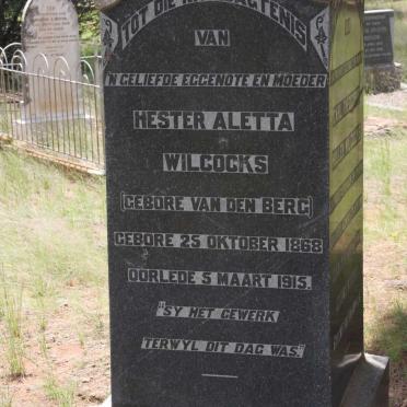 WILCOCKS Hester Aletta nee V.D. BERG 1868-1915