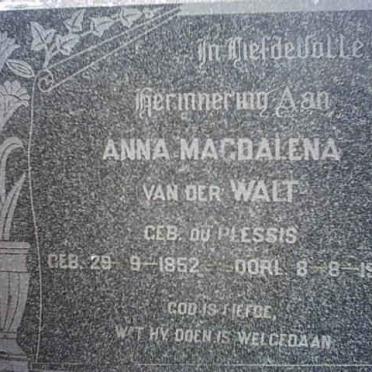 WALT Anna Magdalena, van der nee DU PLESSIS 1852-1938