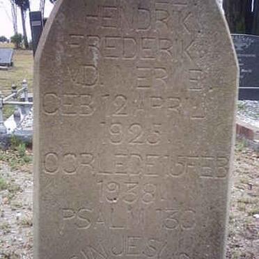 MERWE Karel Hendrik Frederik, v.d. 1925-1938