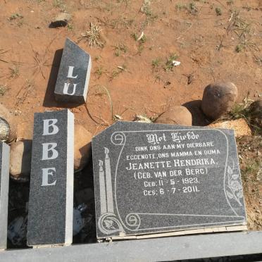 LUBBE Jeanette Hendrika nee VAN DER BERG 1923-2011