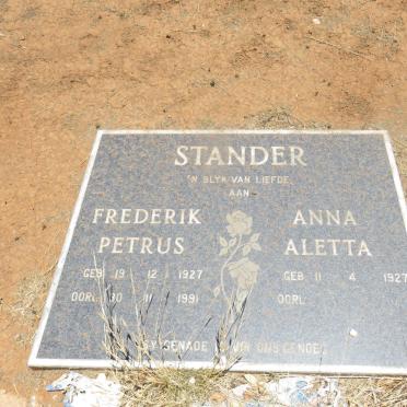 STANDER Frederik Petrus 1927-1991 &amp; Anna Aletta 1927-