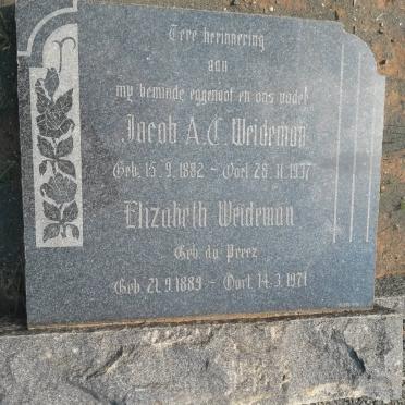 WEIDEMAN Jacob A.C. 1882-1937 &amp; Elizabeth DU PREEZ 1889-1971