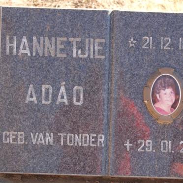 ADAO Hannetjie nee VAN TONDER 1946-2001