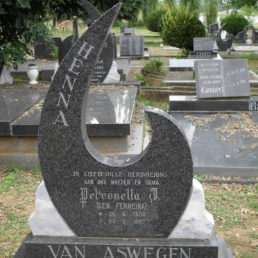 ASWEGEN Petronella J., van nee FERREIRA 1900-1987