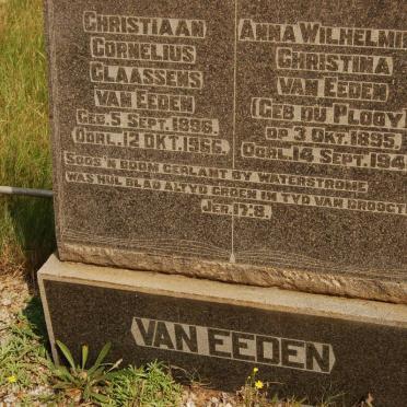 EEDEN Christiaan Cornelius Claassens, van 1896-1966 &amp; Anna Wilhelmina Christina Du PLOOY 1895-1948
