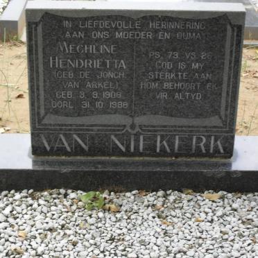 NIEKERK Mechline Hendrietta, van nee DE JONGH VAN ARKEL 1908-1988