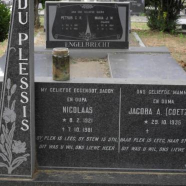 PLESSIS Nicolaas, du 1921-1981 &amp; Jacoba A. COETZER 1935-