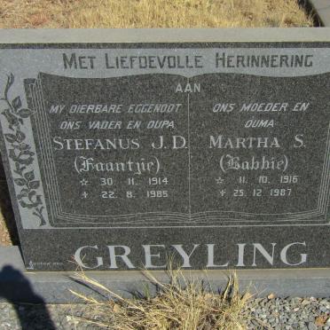 GREYLING Stefanus J.D. 1914-1985 &amp; Martha S. 1916-1987