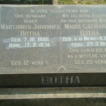 BOTHA Marthinus Johannes 1896-1974 &amp; Maria Catharina VAN DEN BERG 1903-1956