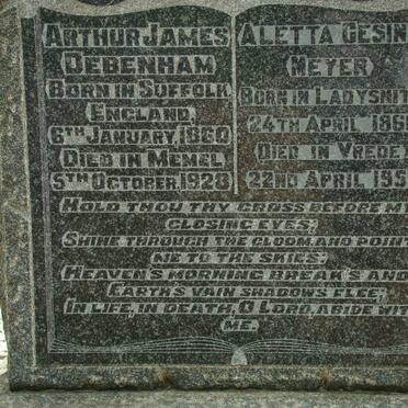 DEBENHAM Arthur James 1860-1928 &amp; Aletta Gesina MEYER 1866-1958