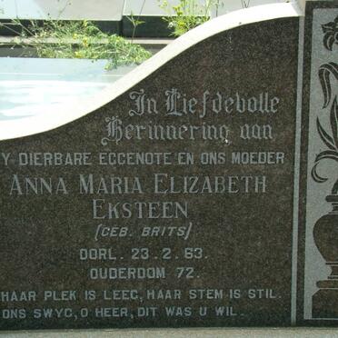 EKSTEEN Anna Maria Elizabeth nee BRITS 1863-1972