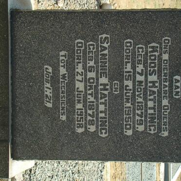 HATTING Koos 1879-1950 &amp; Sannie 1878-1958