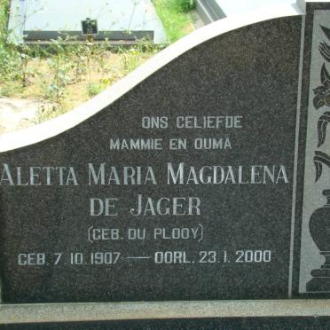 JAGER Aletta Maria Magdalena, de nee DU PLOOY 1907-2000