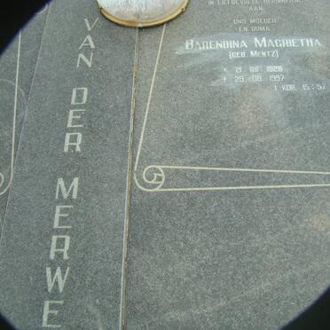 MERWE Barendina Magrietha, van der nee MENTZ 1928-1997