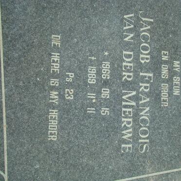 MERWE Jacob Francois, van der 1966-1989