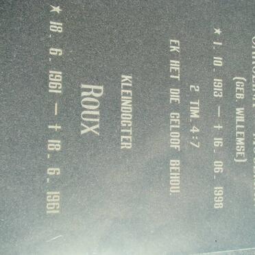 MOOLMAN Carolina nee WILLEMSE 1913-1998 :: ROUX Granddaughter 1961-1961