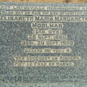 MOOLMAN Elizabeth Maria Margaretha nee UYS 1886-1950