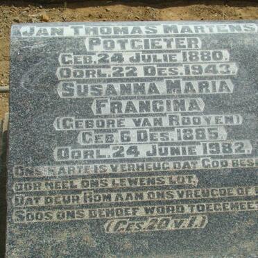 POTGIETER Jan Thomas Martens 1880-1943 &amp; Susanna Maria Francina VAN ROOYEN 1885-1982