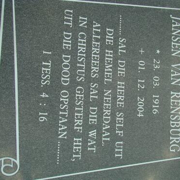 RENSBURG Johanna Andriesa, Jansen van 1916-2004