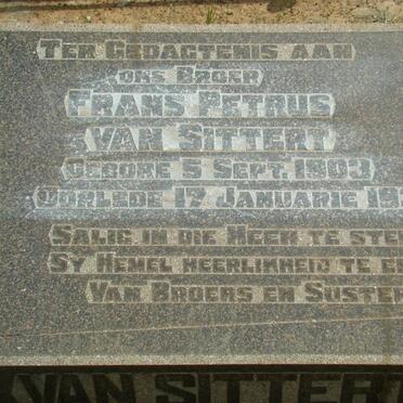 SITTERT Frans Petrus, van 1903-1932