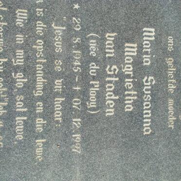STADEN Maria Susanna Magrietha, van nee DU PLOOY 1945-1997