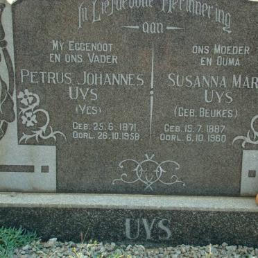 UYS Petrus Johannes 1871-1958 &amp; Susanna Maria BEUKES 1887-1960
