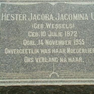 UYS Hester Jacoba Jacomina nee WESSELS 1872-1955