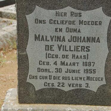 VILLIERS Malvina Johanna, de nee DE HAAS 1887-1955