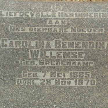 WILLEMSE Carolina Benendina nee BREDENKAMP 1885-1970