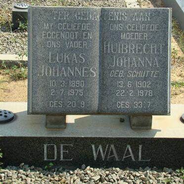 WAAL Lukas Johannes, de 1890-1975 &amp; Huibrecht Johanna SCHUTTE 1902-1978