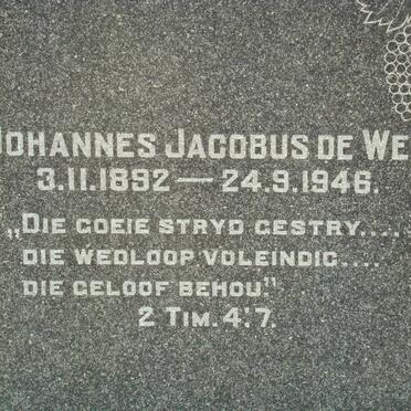 WET Johannes Jacobus, de 1892-1946