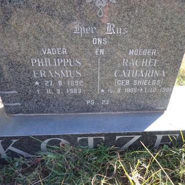 KOTZE Philippus Erasmus 1892-1983 &amp; Rachel Catharina SHIELDS 1905-1991